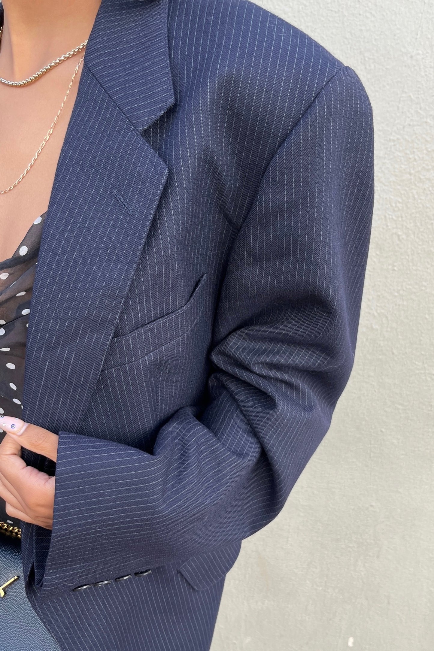 the navy pinstripe blazer