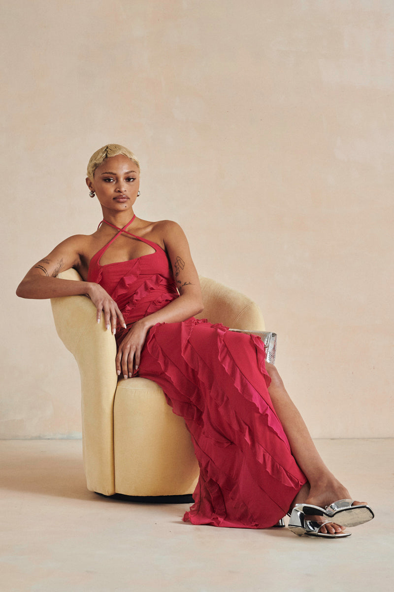 Oh Polly 'The Tyler' dress in fuchsia pink – figure-hugging resale party dress with ruched detailing