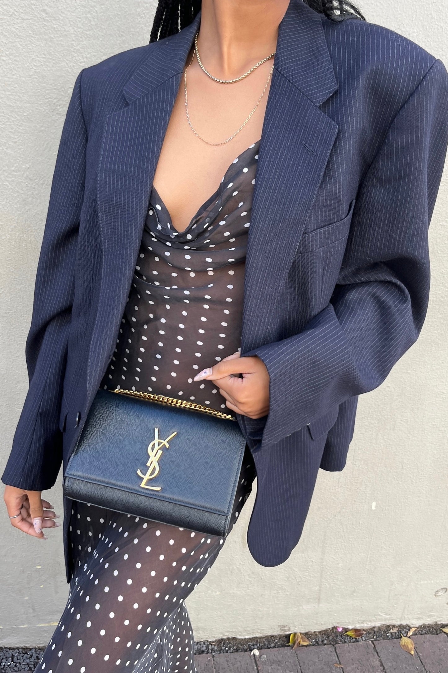 the navy pinstripe blazer