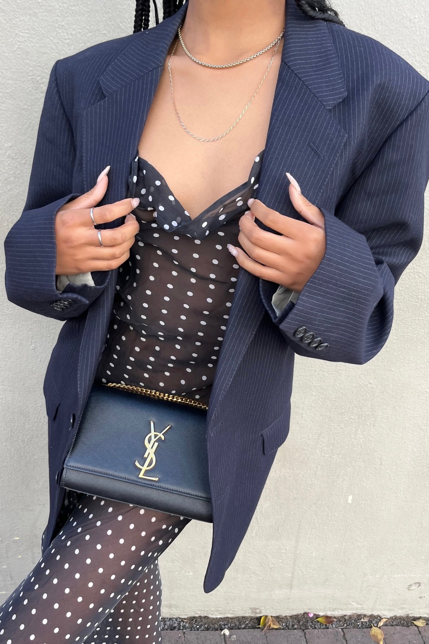 the navy pinstripe blazer