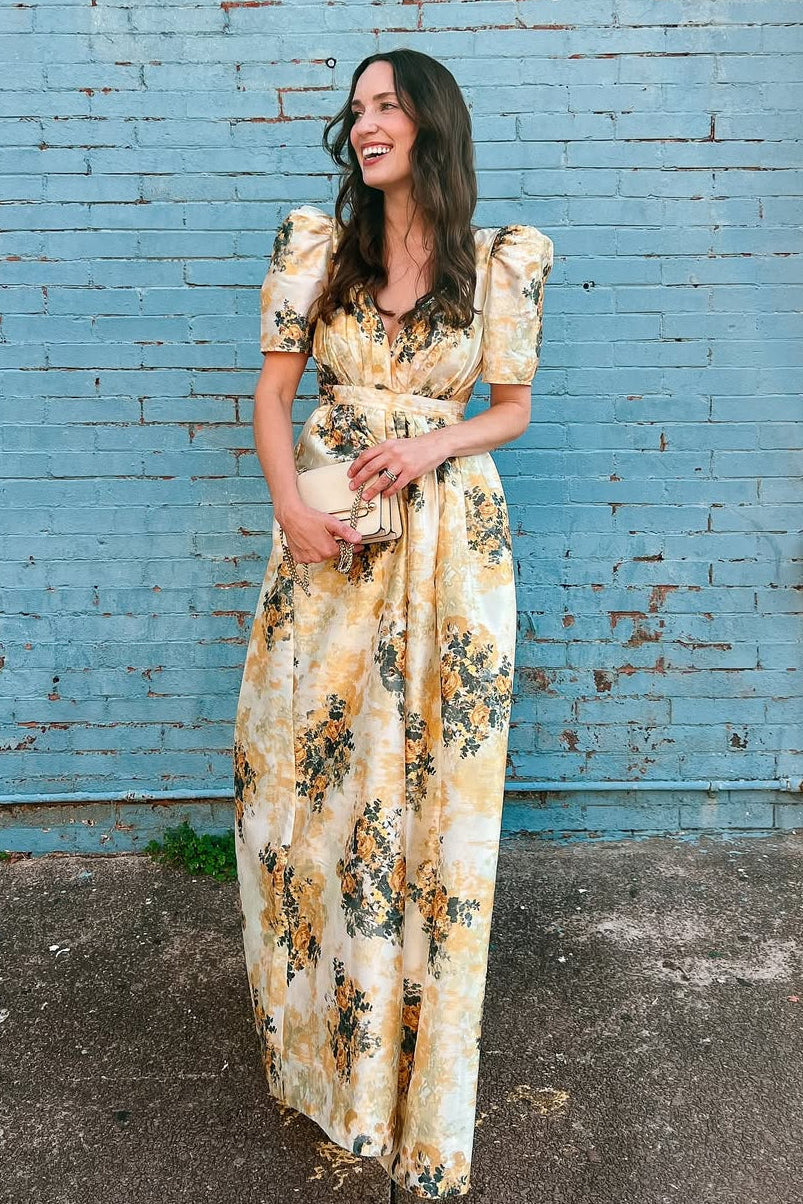 fitted lace wedding dress Anthropologie Floral Printed Maxi Dress main image 1