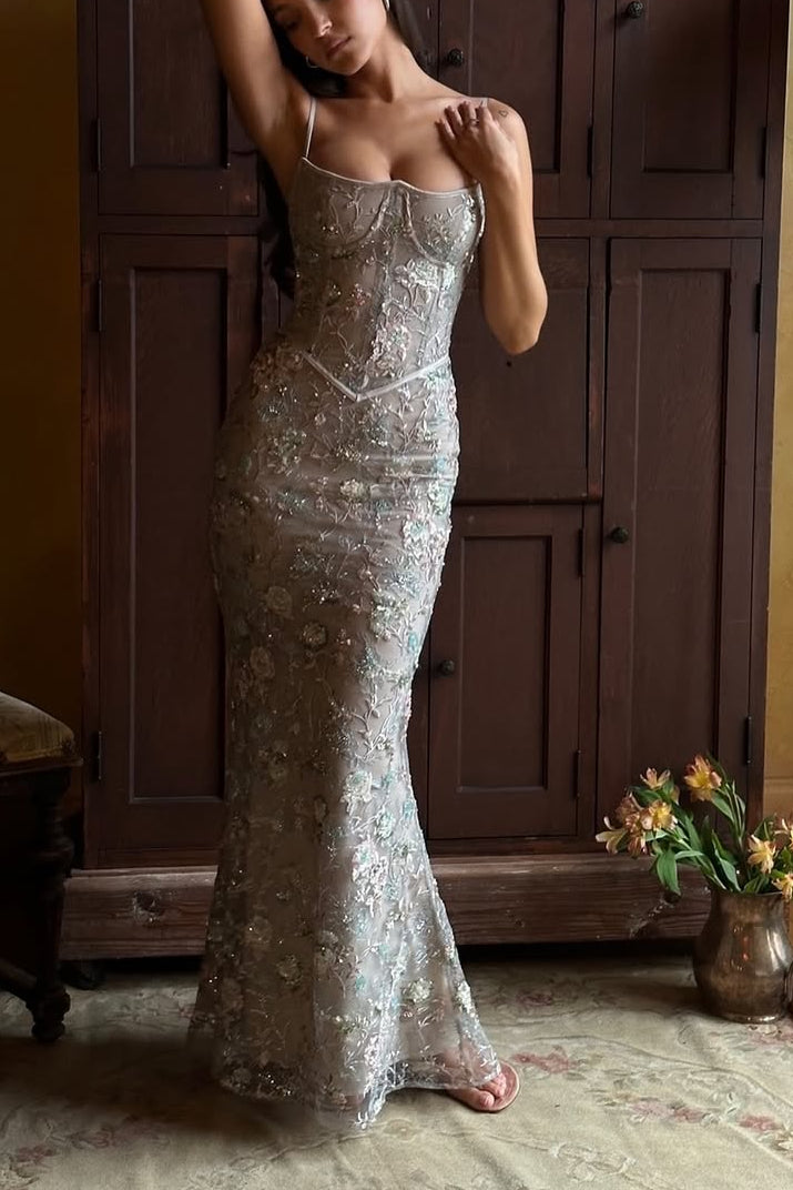 House of CB Naima Bronze Hand-Beaded Corset Maxi Gown Hire — Size S
