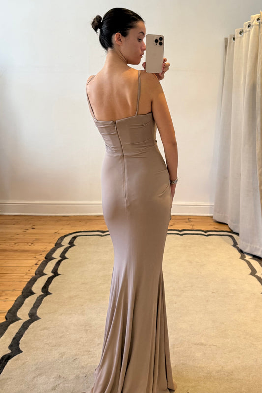 The Milena Corset Maxi Dress in Brown