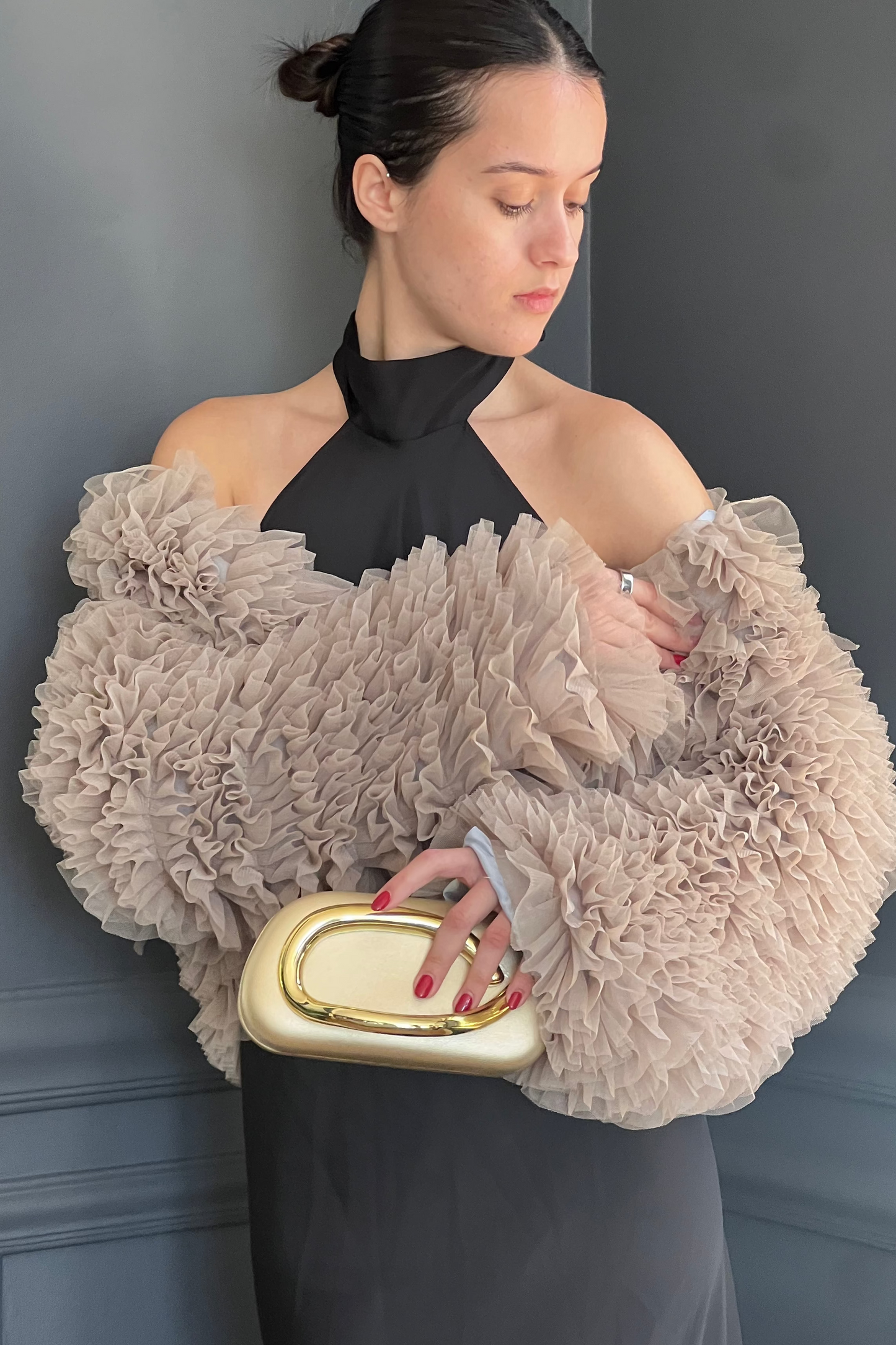 The Ruffle Statement Jacket in Beige