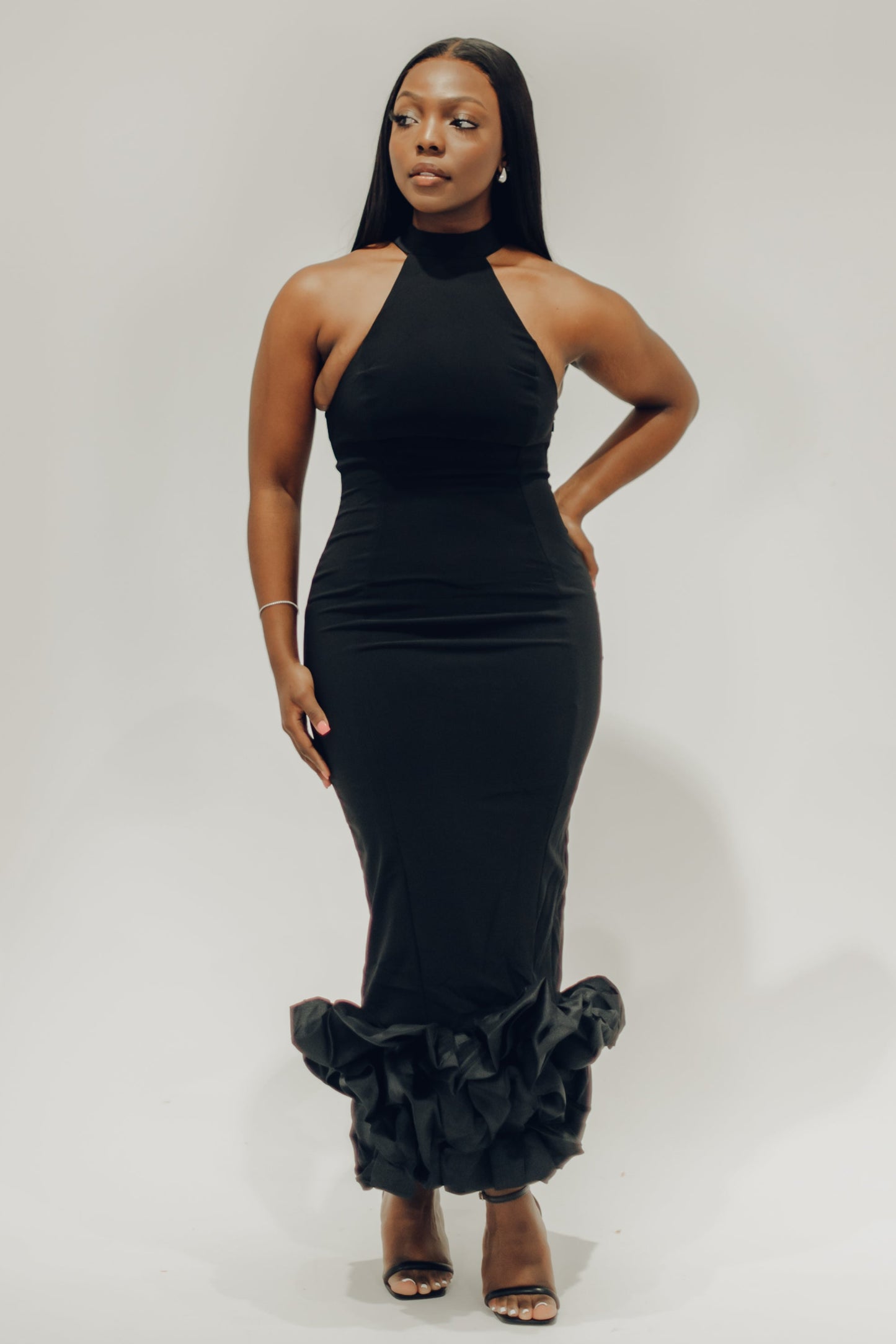 The Juniper Black Peplum Maxi Dress