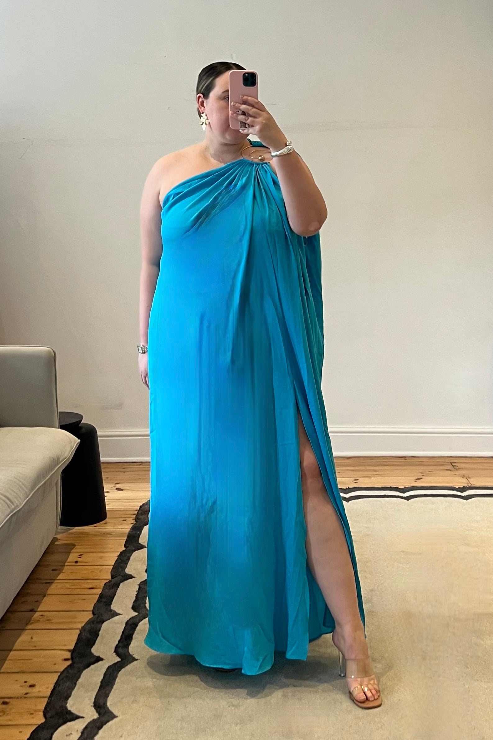 open lace back dress The Callista Spiral One Shoulder Dress | Arrange Curve | Turquoise