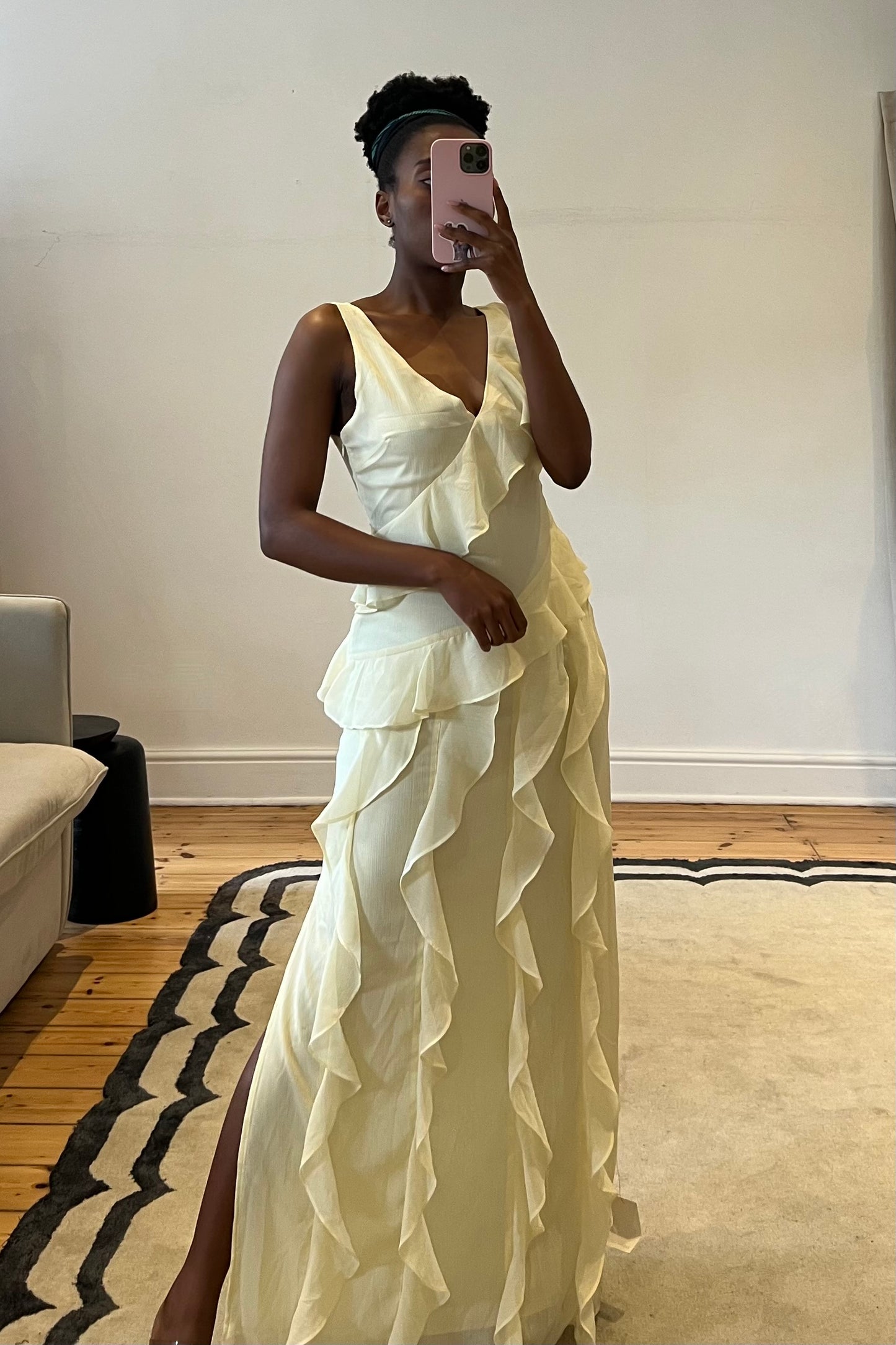 Faye Ruffle Maxi Dress in Butter Yellow