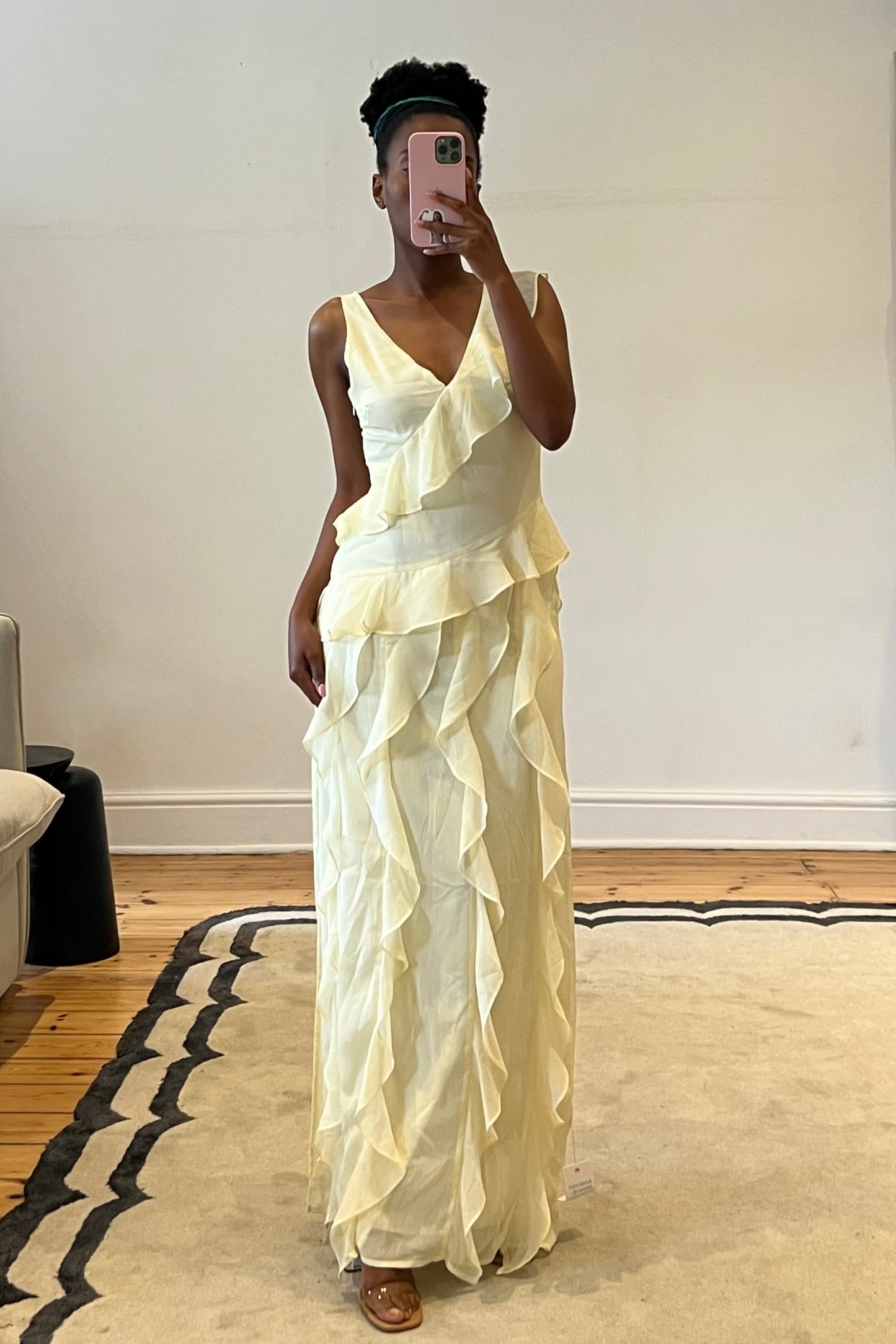 Faye Ruffle Maxi Dress in Butter Yellow