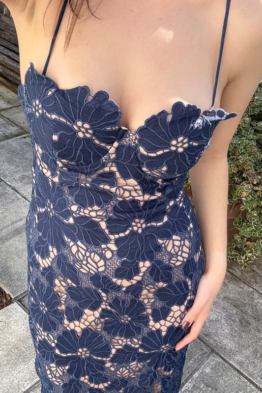 The Taylie Navy Lace Midi Dress