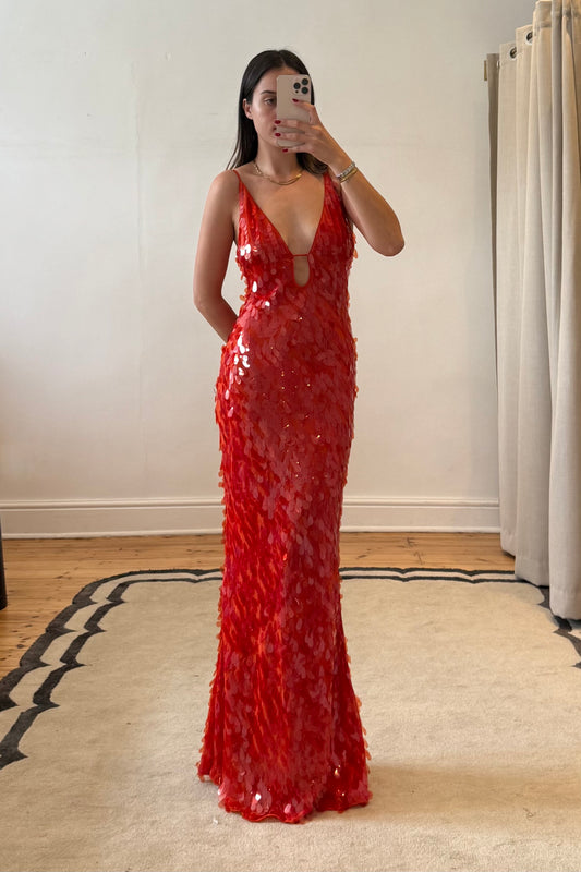 The Sapphire Sequin Gown in Red Sequin