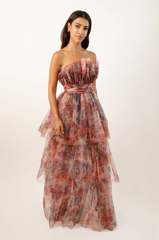 Natalia Tulle Maxi Dress in Mixed Floral