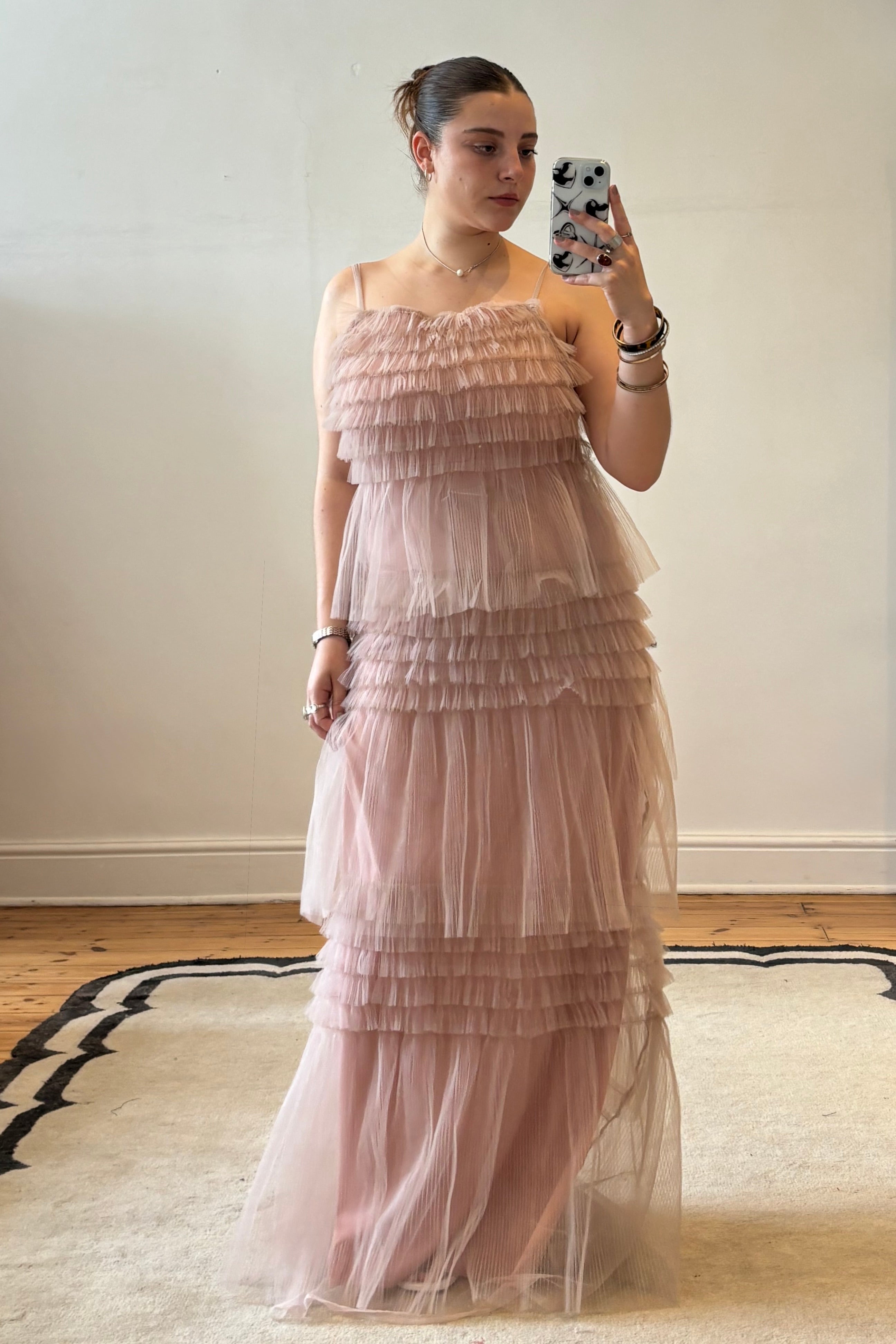 Lara Louise Designs Ballet Pale Pink Micro-Pleated Tulle Maxi Hire — Size M