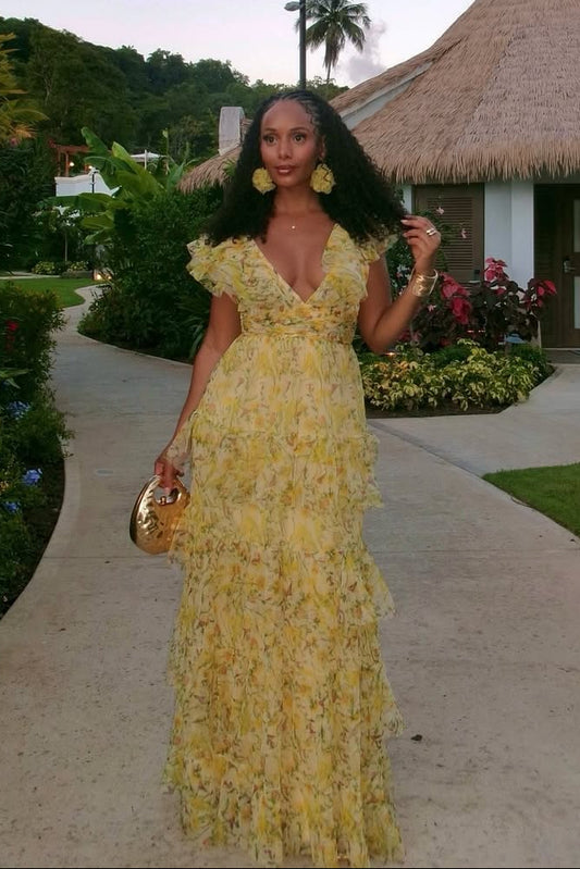 Olympia Maxi Dress in Yellow Floral