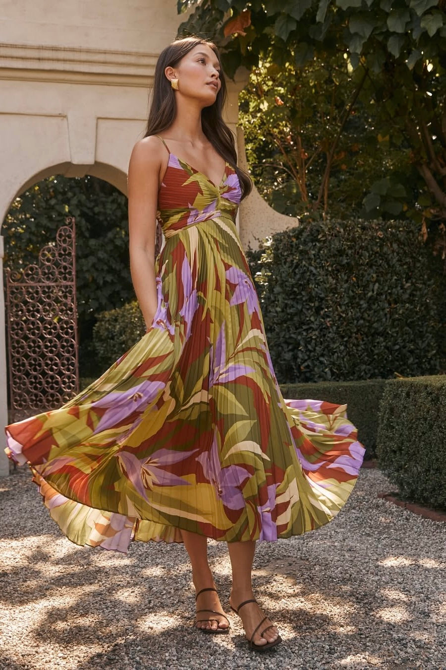 The Blythe Dress in Green Rust Floral