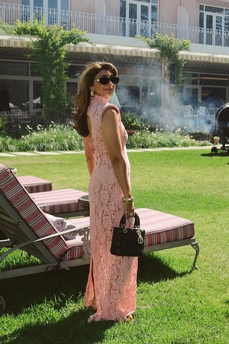 Pink Lace Open Back Dress