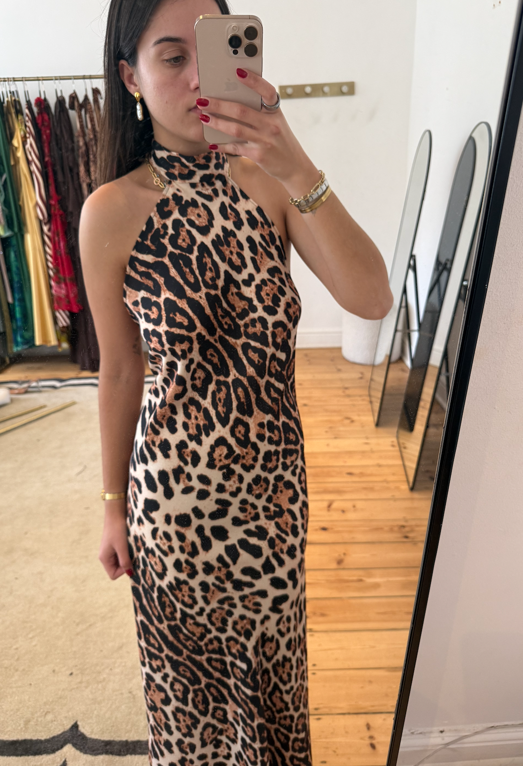 Leopard Print Halterneck Satin Dress
