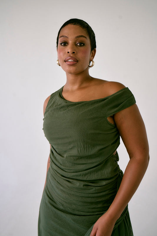 The Valeria Maxi Dress in Olive - Resale