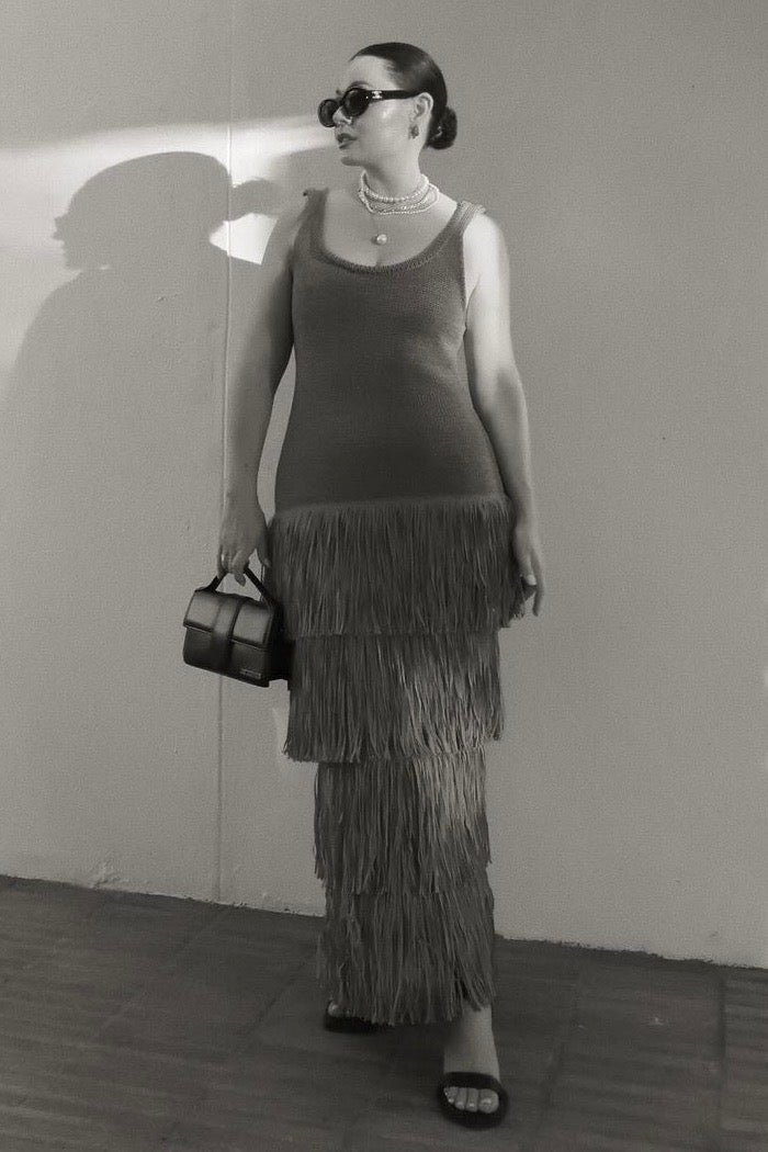 The Simon Dress in Green B&W