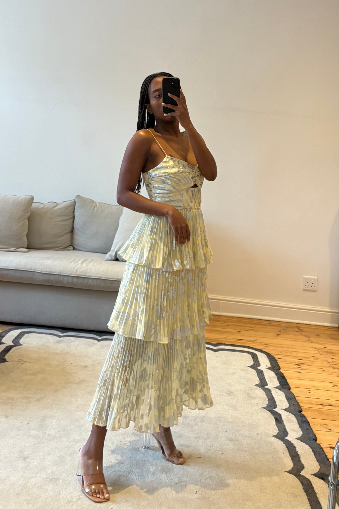 The Metallic Jacquard Tiered Midi Dress