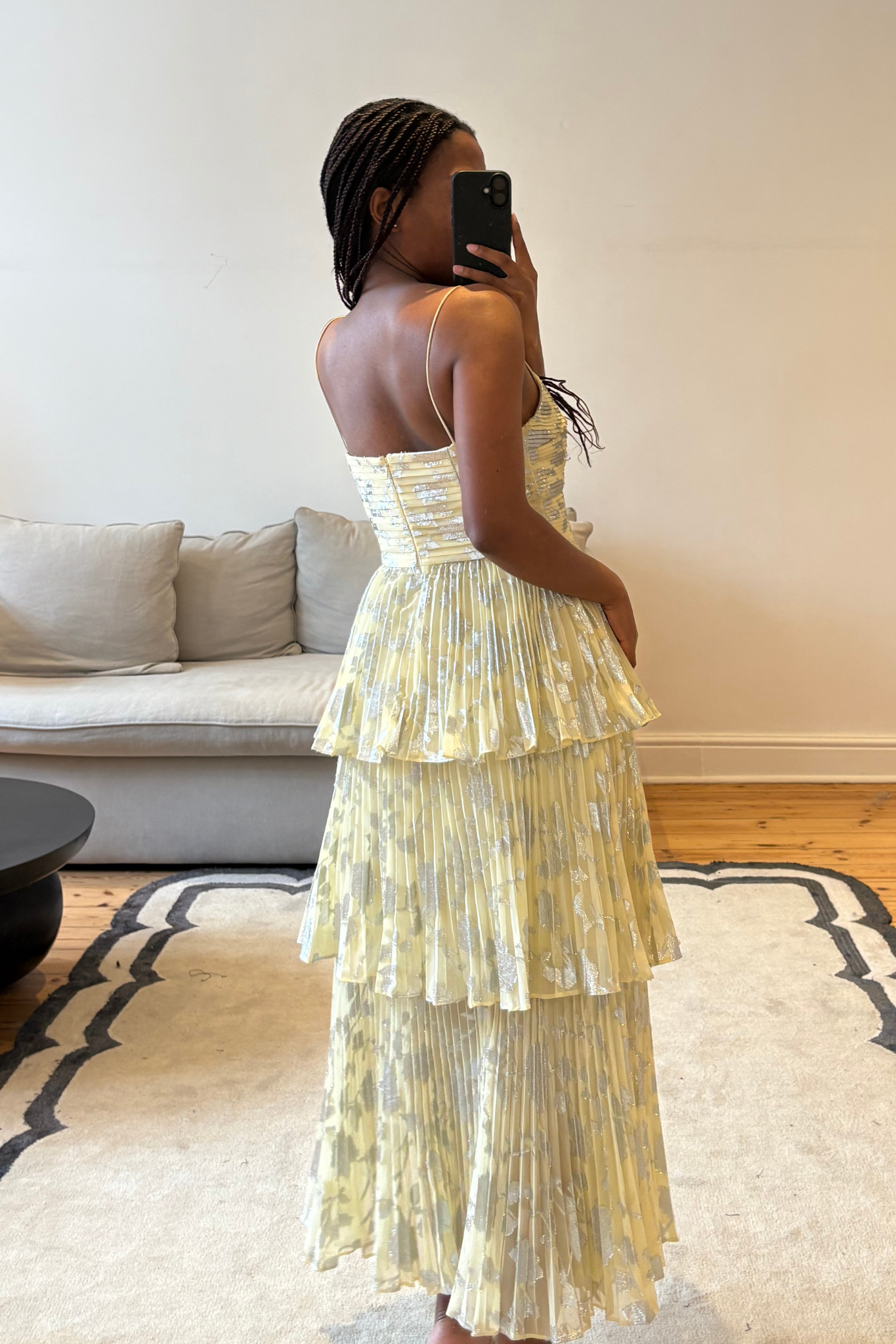 The Metallic Jacquard Tiered Midi Dress