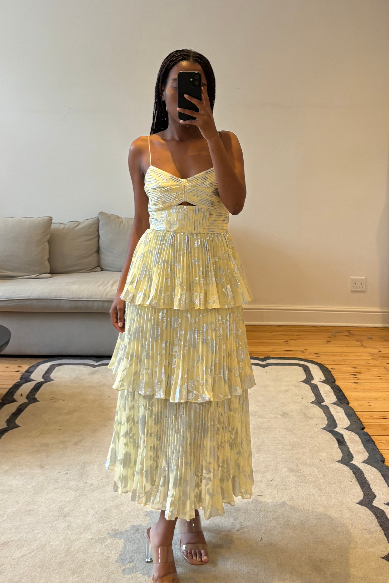 The Metallic Jacquard Tiered Midi Dress