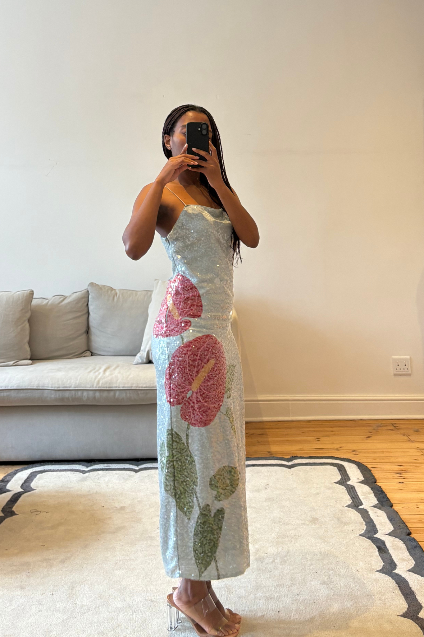 The Anthurium Printed Embellished Slip Dress