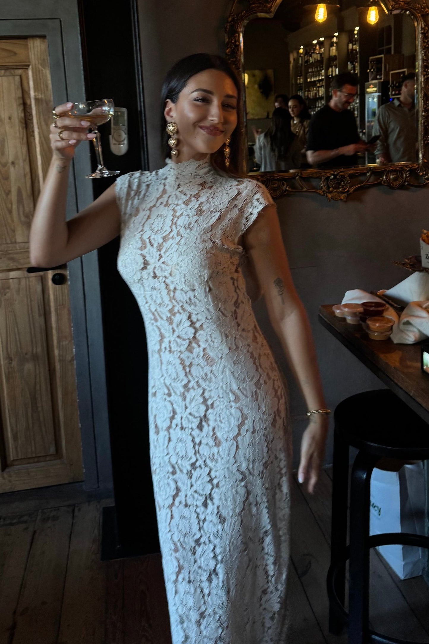 The Off White Lace Open Back Dress