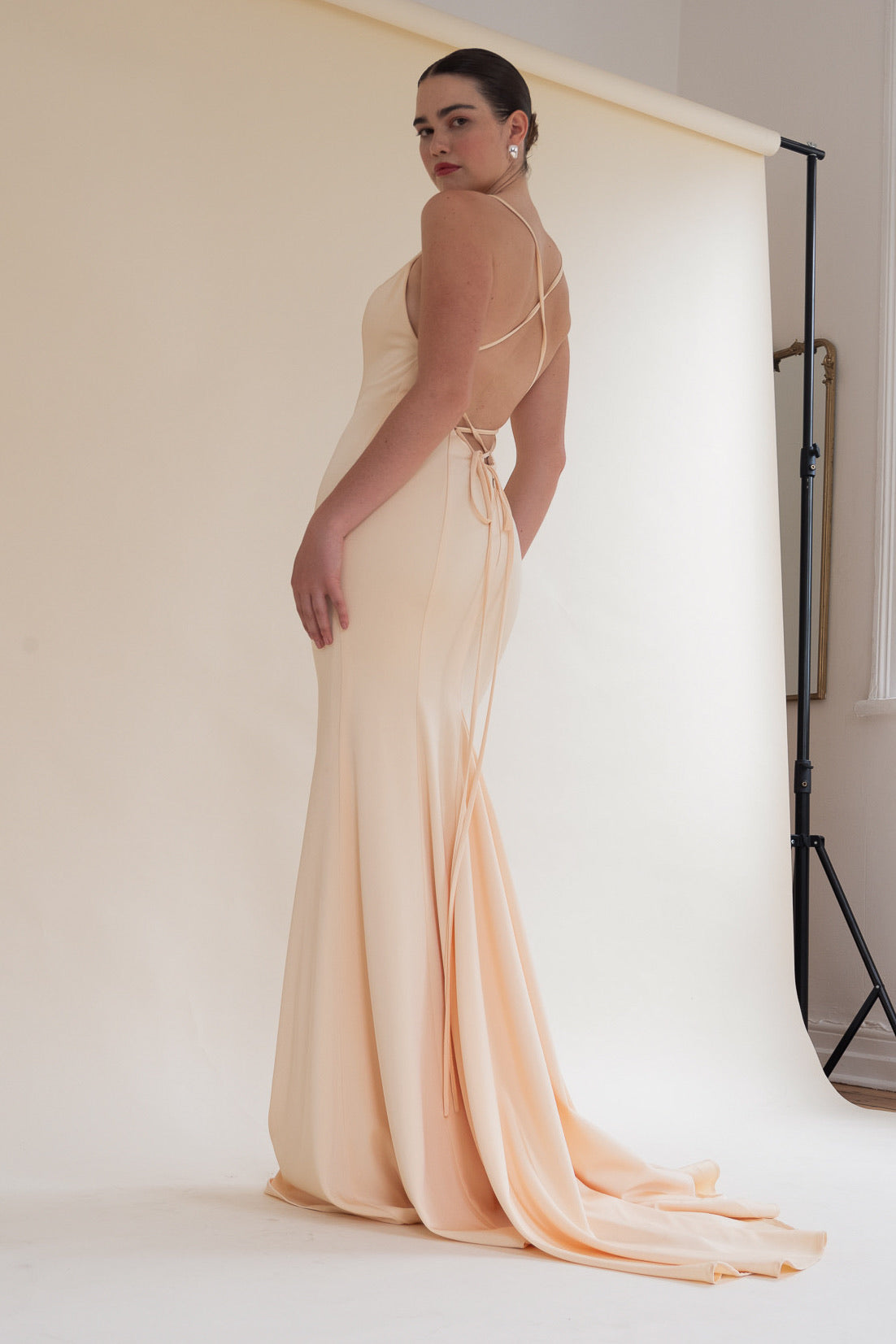 Floor-length Elain gown with full skirt, pre-loved and available for resale as elegant sustainable occasionwear.