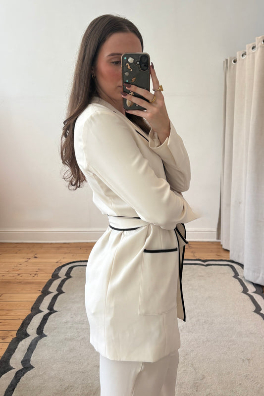 Cream Suit with Black Piping