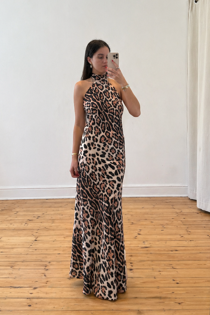 christmas dresses mother and daughter Leopard Halterneck Satin Dress