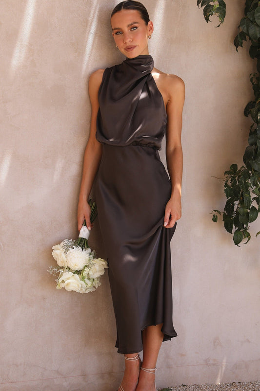 The Napoli High Neck Maxi Dress in Espresso by Billy J