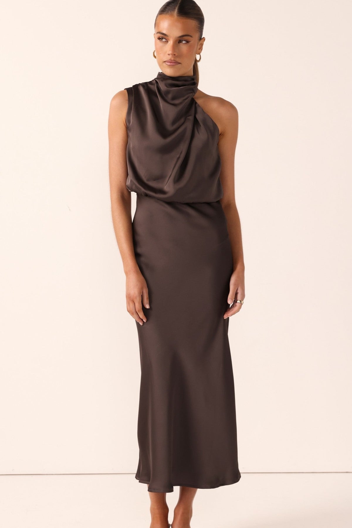 The Napoli High Neck Maxi Dress in Espresso by Billy J
