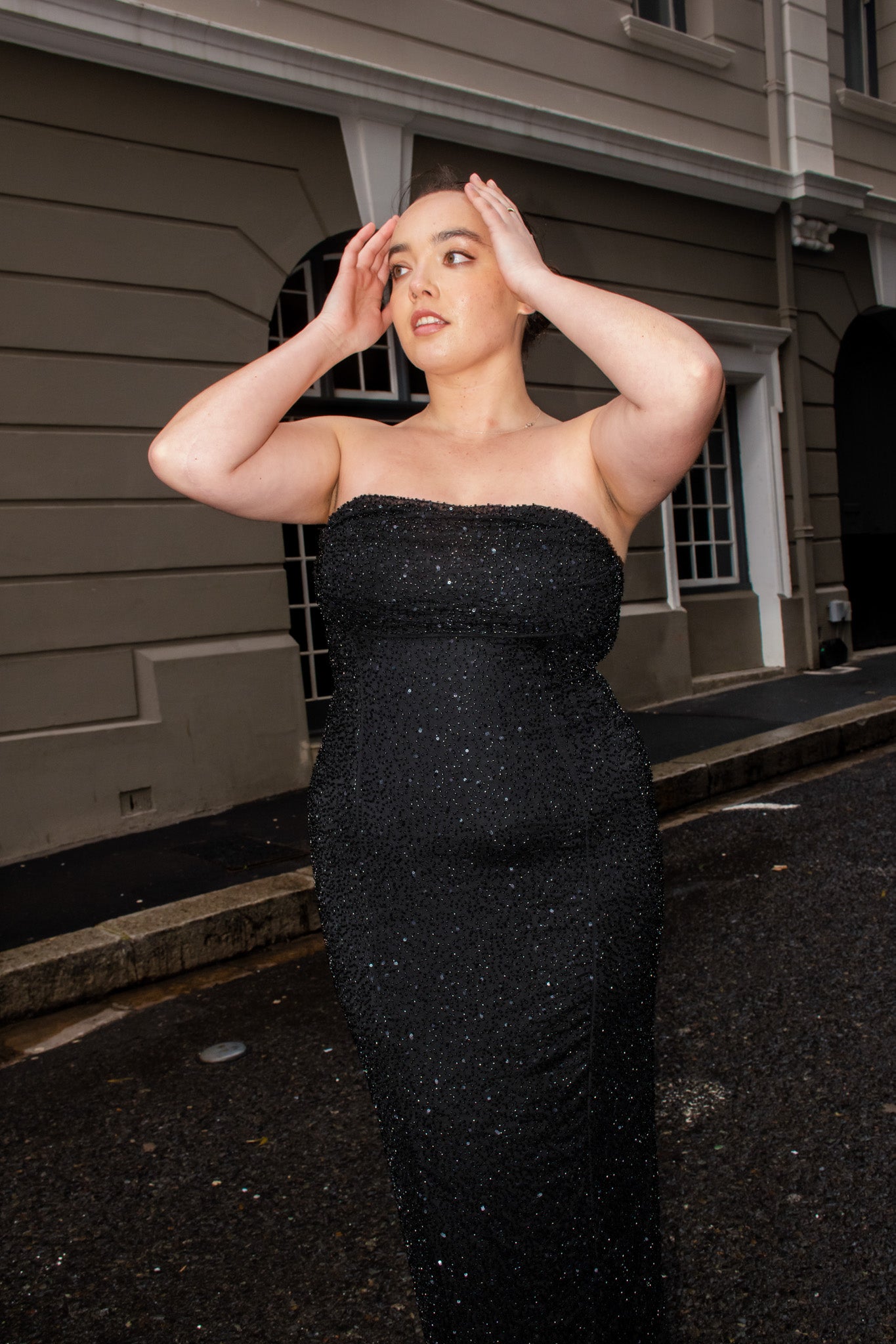 Oh Polly the Dylan Maxi in Black- a beaded boobtube floor length dress.