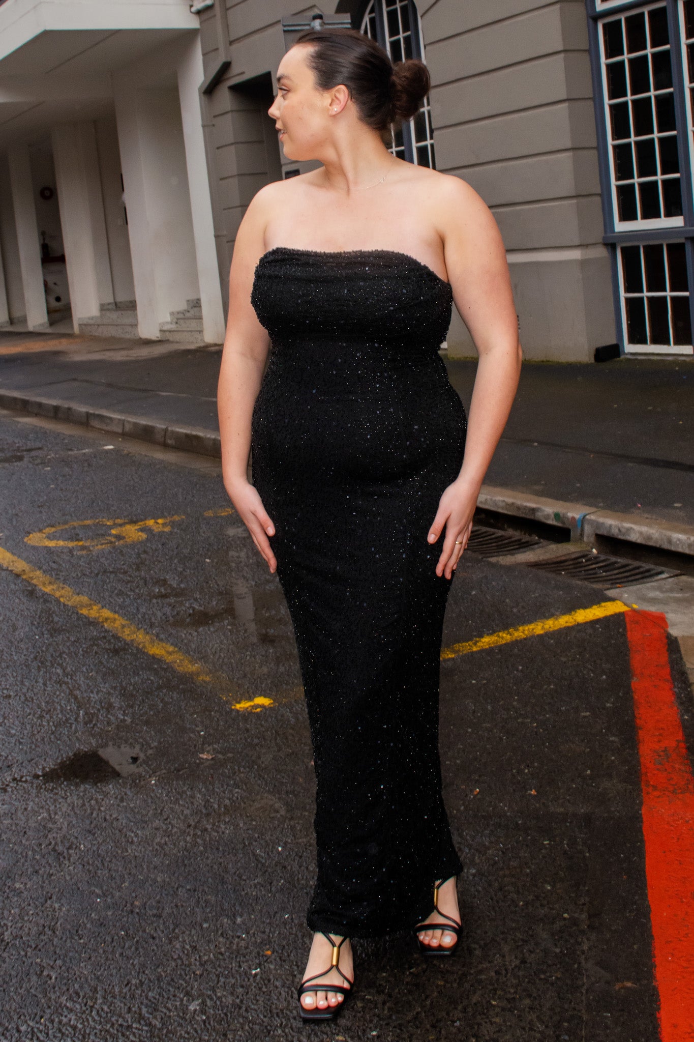 Oh Polly the Dylan Maxi in Black- a beaded boobtube floor length dress.