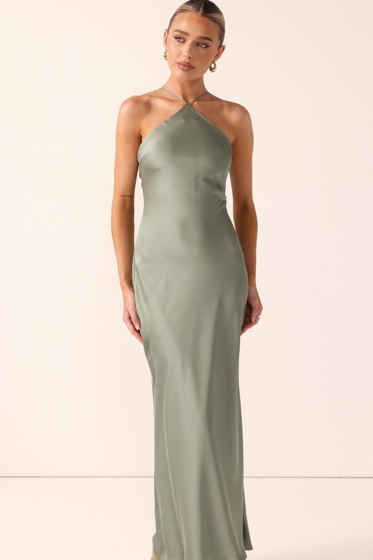 The Savanna Halter Maxi Dress in Sage by Billy J