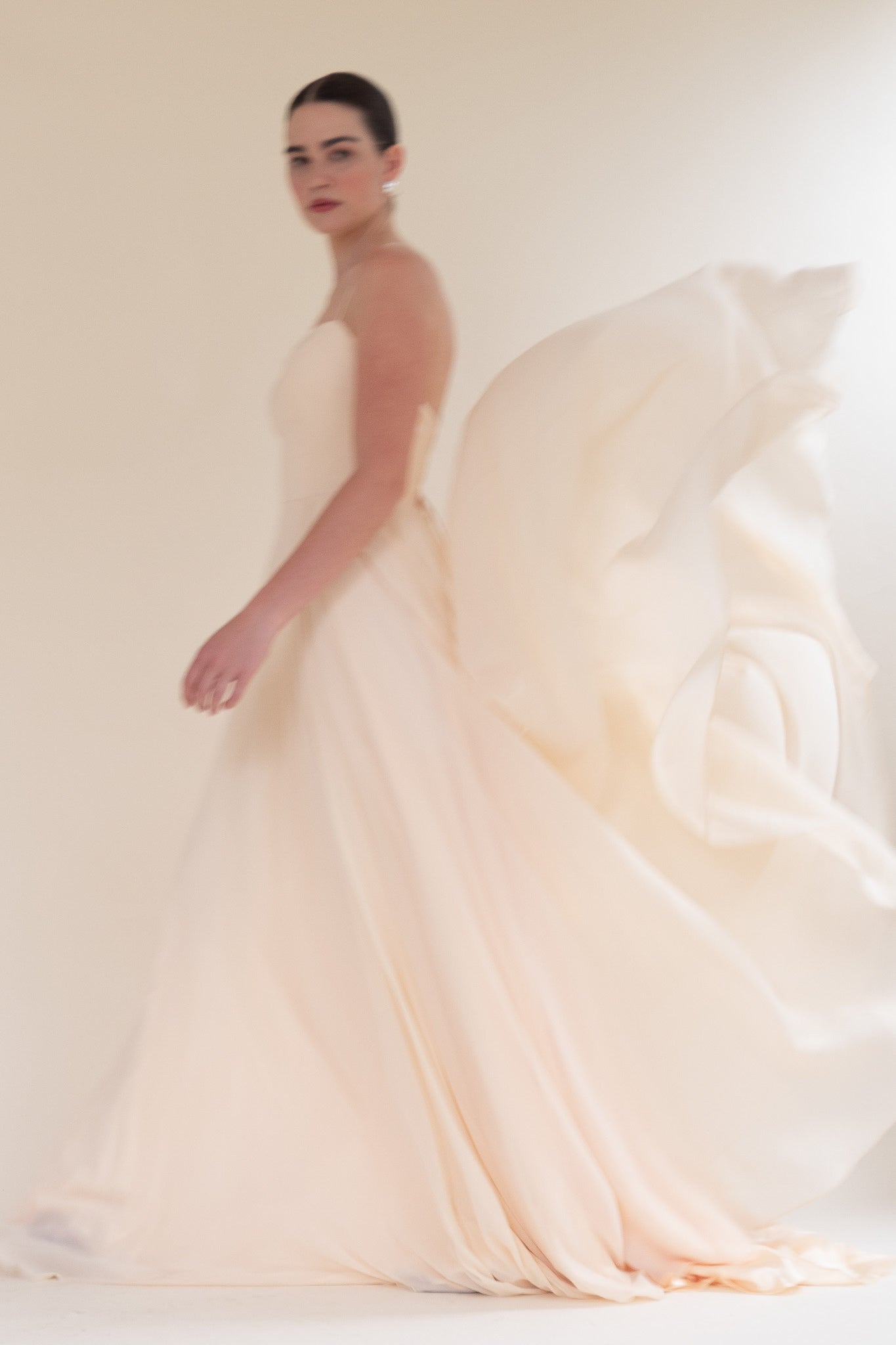 Scarlett Fashion Aeris chiffon gown in soft blush, pre-loved and available for resale as elegant sustainable occasionwear.
