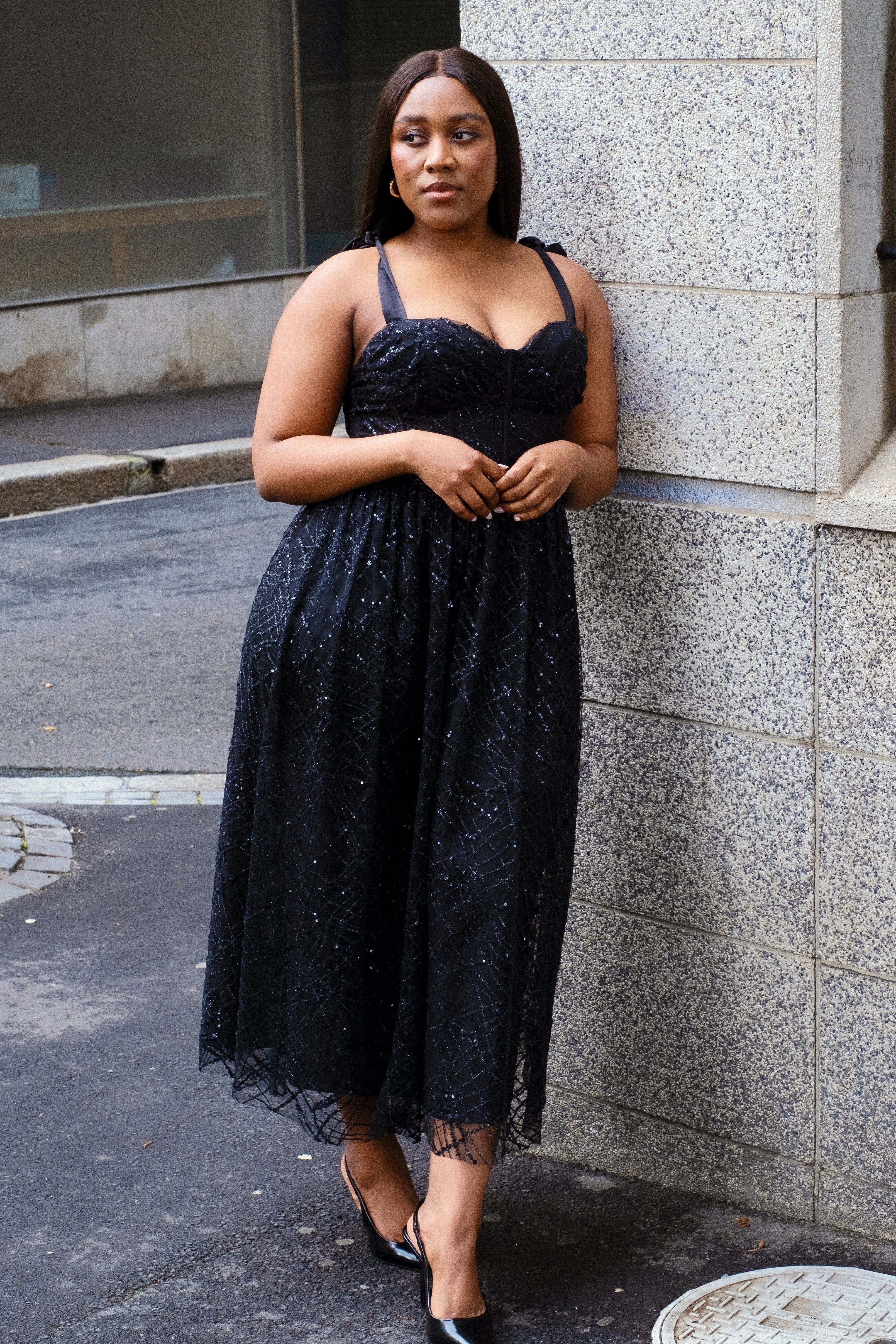 showpo black corset dress Courtney Midi Dress - Corset Panel Low Back Dress in Black