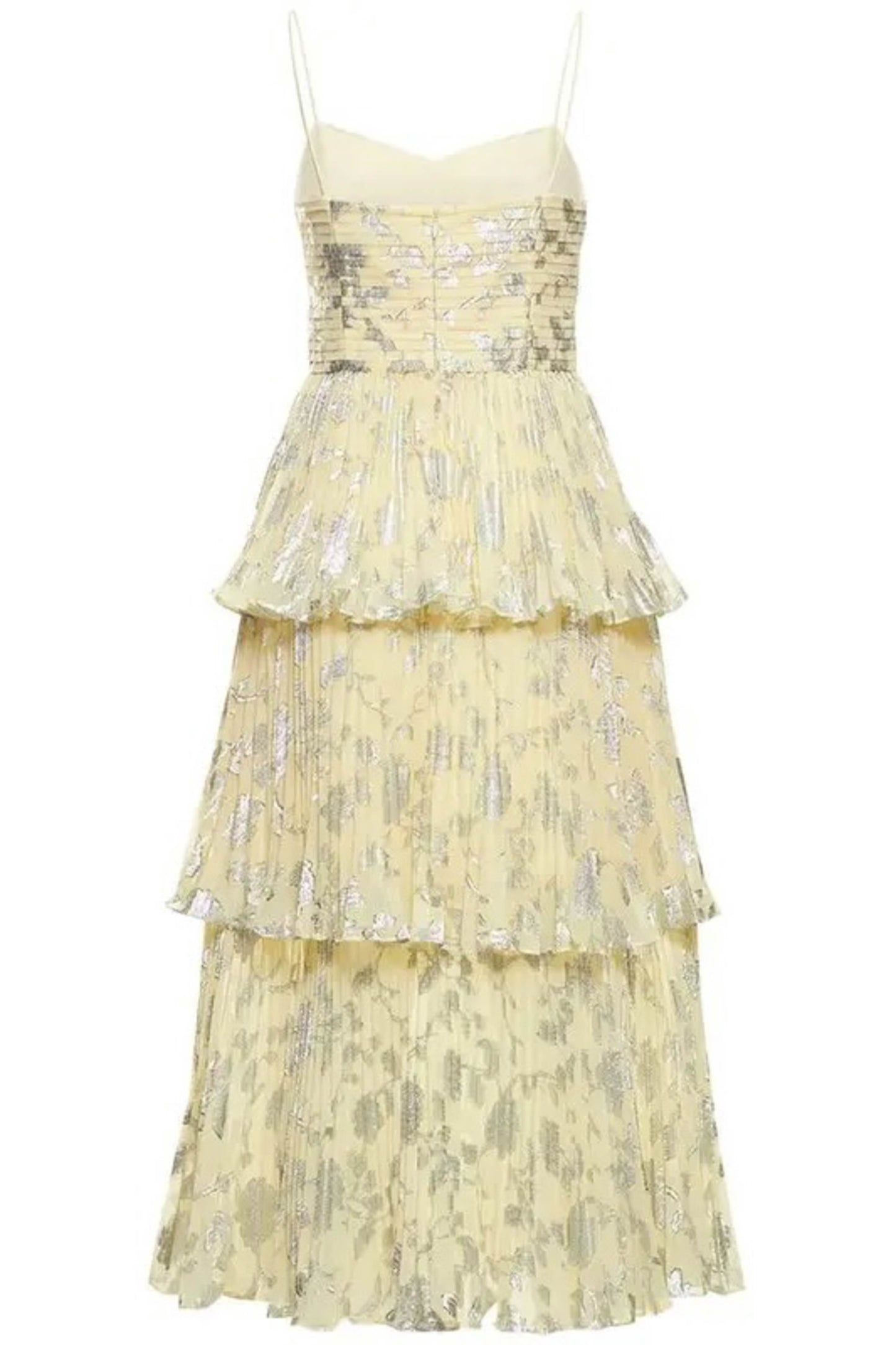 The Metallic Jacquard Tiered Midi Dress