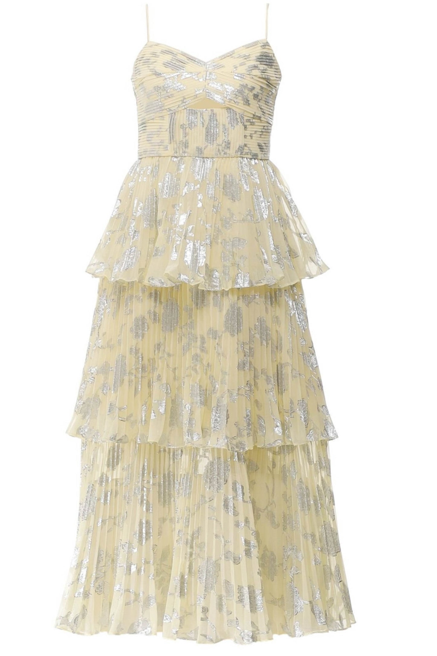 The Metallic Jacquard Tiered Midi Dress