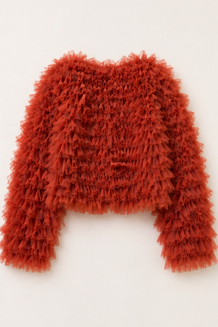 The Ruffle Statement Jacket in Rust