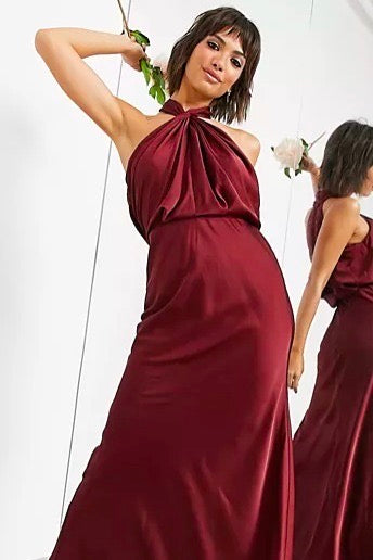 the ayanda dress in burgundy
