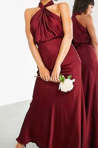 the ayanda dress in burgundy