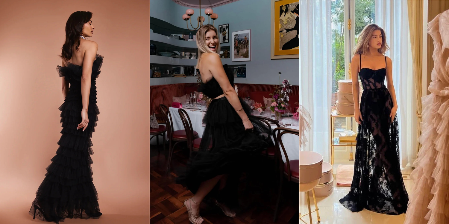 Designer black dress styles for formal events and special occasions.