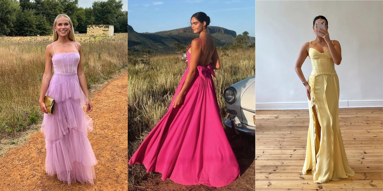 Maxi dresses featuring elegant designer styles for weddings, formal events and special occasions.