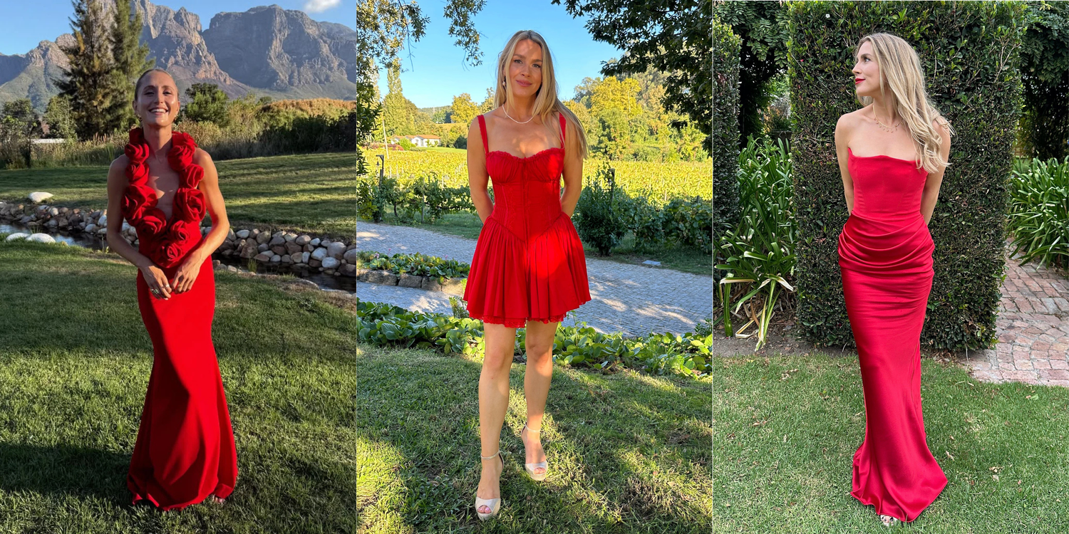 Red dress collection featuring designer mini, cocktail and evening styles.