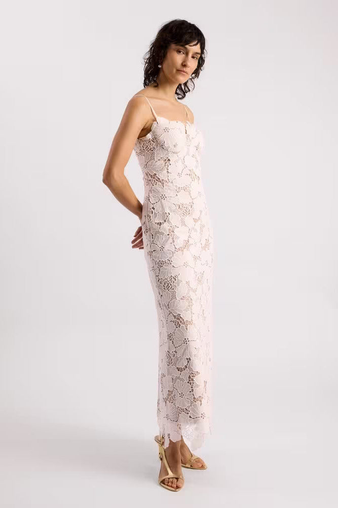 The Taylie White Lace Midi Dress