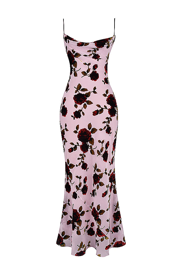 The Serena Pink Devore Maxi Dress