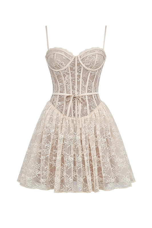 Louisa Vintage Cream Lace Mini Dress