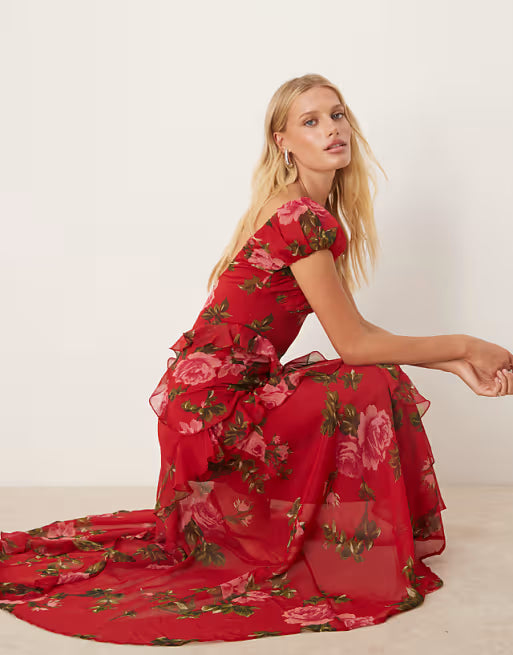 The Juliet Ruffle Dress | ASOS | Red Floral | Resale The Juliet Ruffle Dress | ASOS | Red Floral | Resale