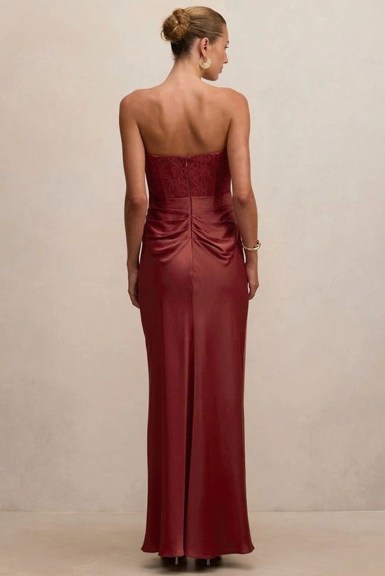 The Ivy Lace Corset Maxi Dress in Rust